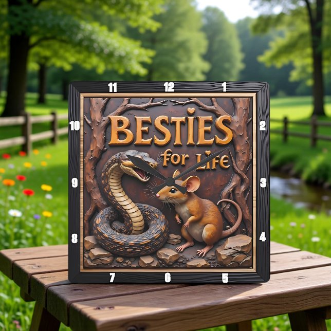 Snake Rat Unlikely Besties Square Wall Clock (Creator Uploaded)