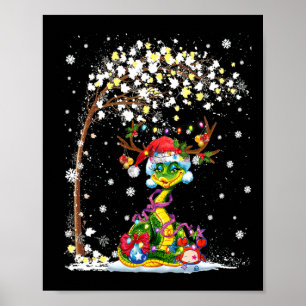 Snake Reindeer Hat Santa Christmas Tree Funny Xmas Poster