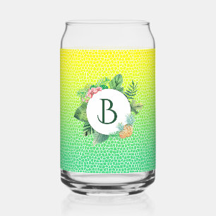 Snake Scales and Tropical Fauna Wreath Monogram Can Glass