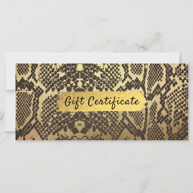 Snake Skin Animal Print Gold Foil Gift Certificate (Front)