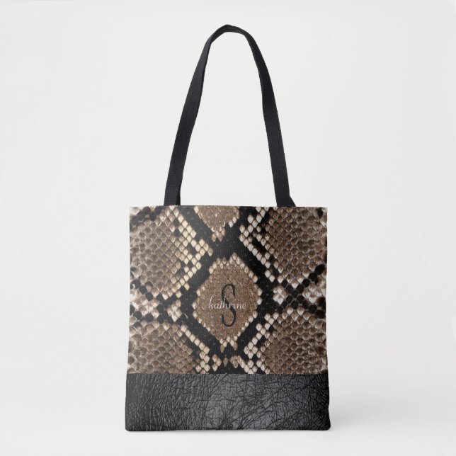 Snake Skin & Leather Monogram Tote Bag (Front)