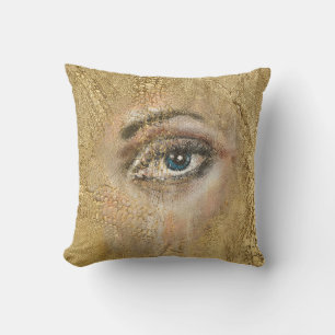 Snake Skin Throw PillowBlue Eyes Gold Snake Scales Cushion