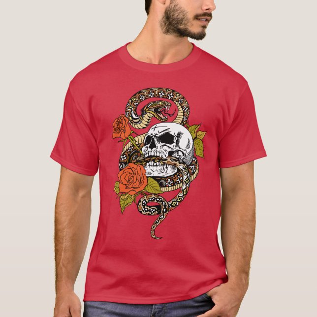snake, skull and roses T-Shirt (Front)