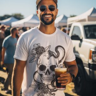 Snake Skull Black/White Graphic Art Style Mens T-Shirt