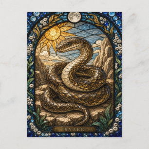Snake, Sun Disc Stained Glass Postcard