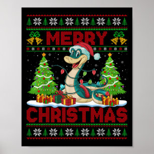 Snake Ugly Christmas Sweaters Funny Santa Hat Ligh Poster