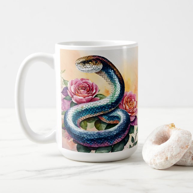 Snake Watercolor Floral Art Coffee Mug (With Donut)