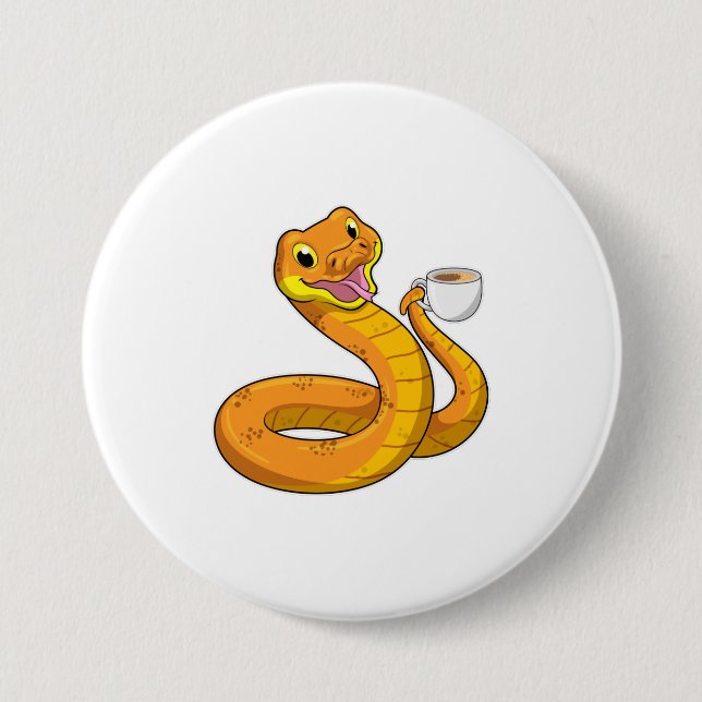 Snake with Cup of Coffee 7.5 Cm Round Badge (Front)
