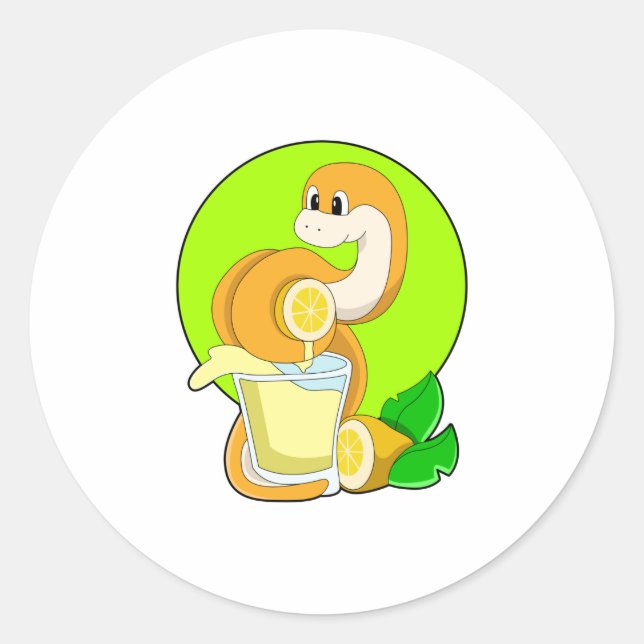 Snake with Glass of Lemon juice Classic Round Sticker (Front)