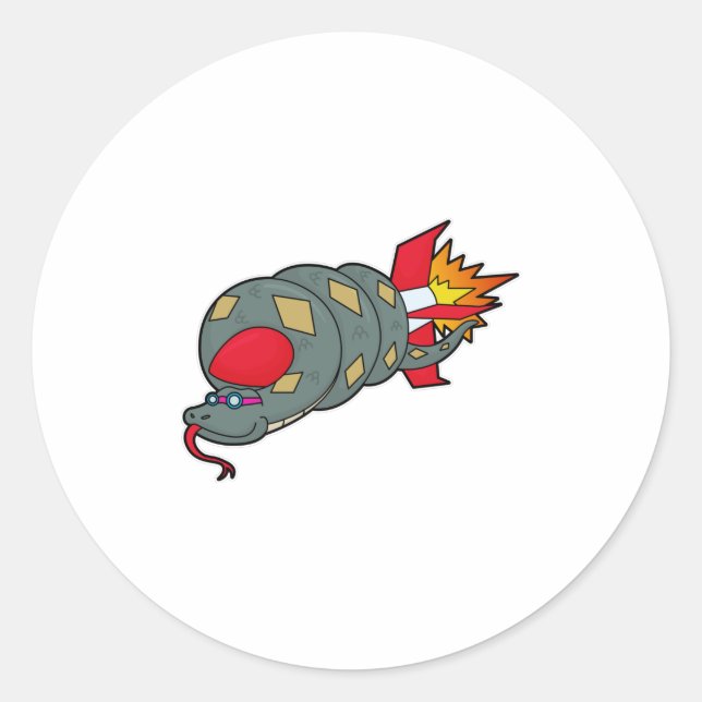 Snake with Rocket Classic Round Sticker (Front)
