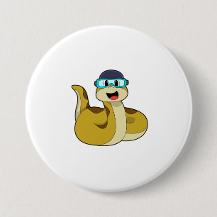 Snake with Swimming goggles 7.5 Cm Round Badge