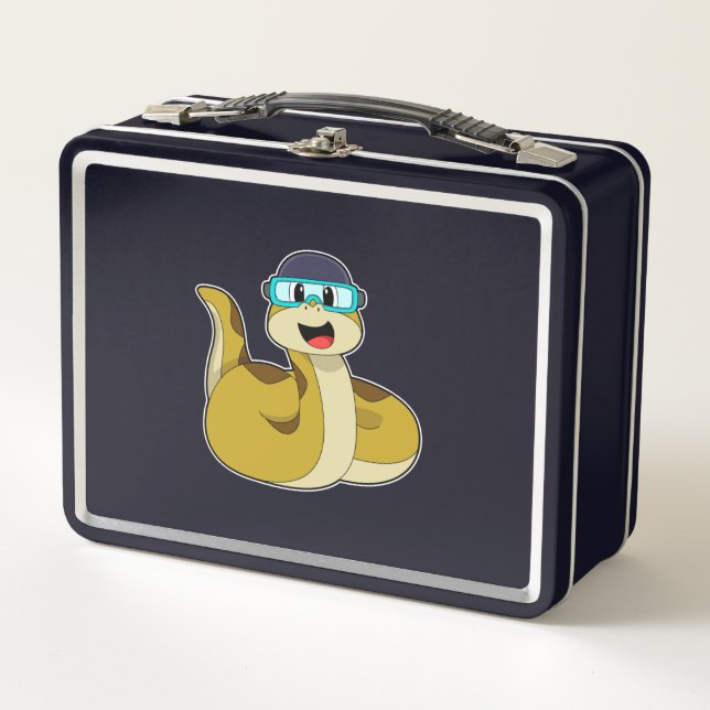 Snake with Swimming goggles Metal Lunch Box (Front)