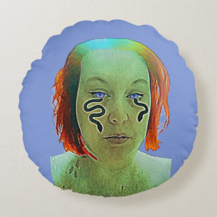 Snake Woman Self Portrait Round Cushion