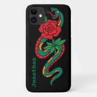 Snake Wrapped Around a Red Rose, Tattoo Art