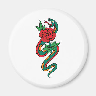 Snake Wrapped Around a Red Rose Tattoo Art Magnet