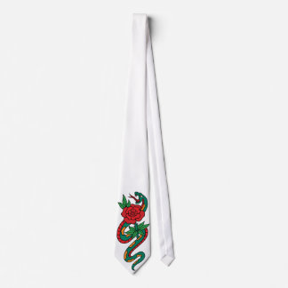 Snake Wrapped Around a Red Rose Tattoo Art Tie