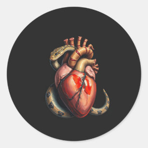 Snake Wrapped Around an Anatomical Heart  Classic Round Sticker