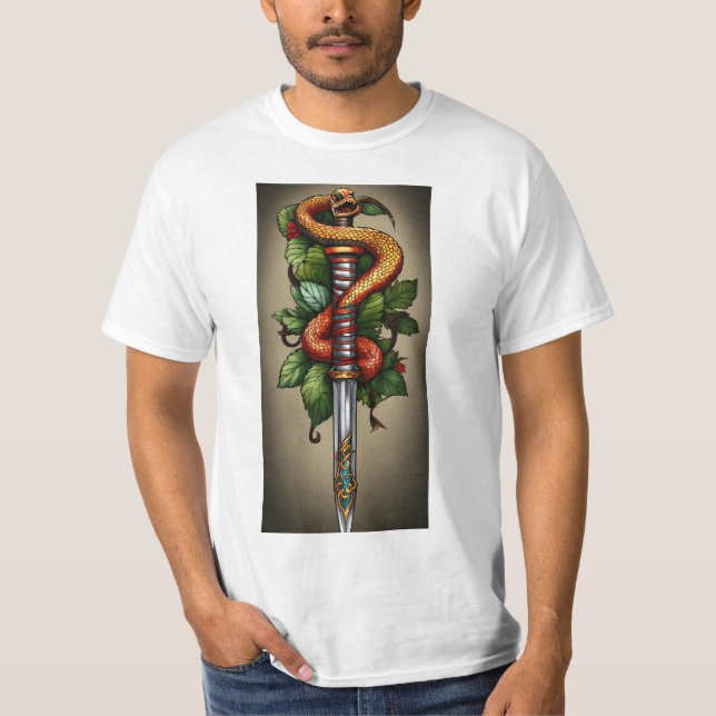 Snake wrapped around dagger tatoo design  T-Shirt (Front)