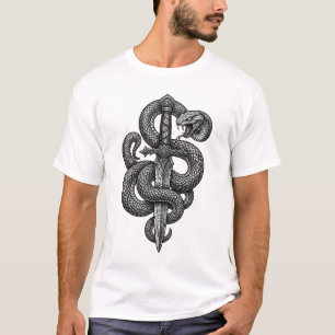Snake Wrapped Sword Dark Fantasy Gothic Tattoo Art T-Shirt