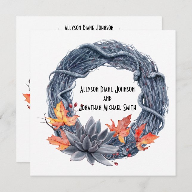 Snake Wreath Black Flowers Handfesting Wedding | Invitation (Front/Back)