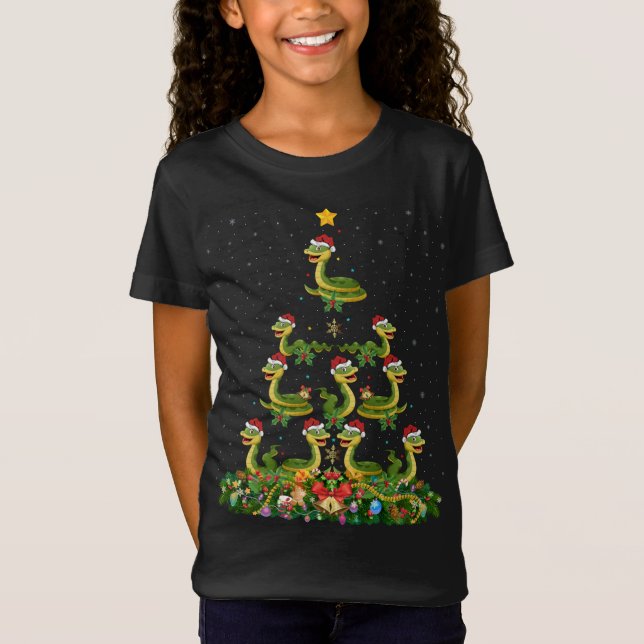 Snake Xmas Tree Gift Santa Hat Snake Christmas T-Shirt (Front)