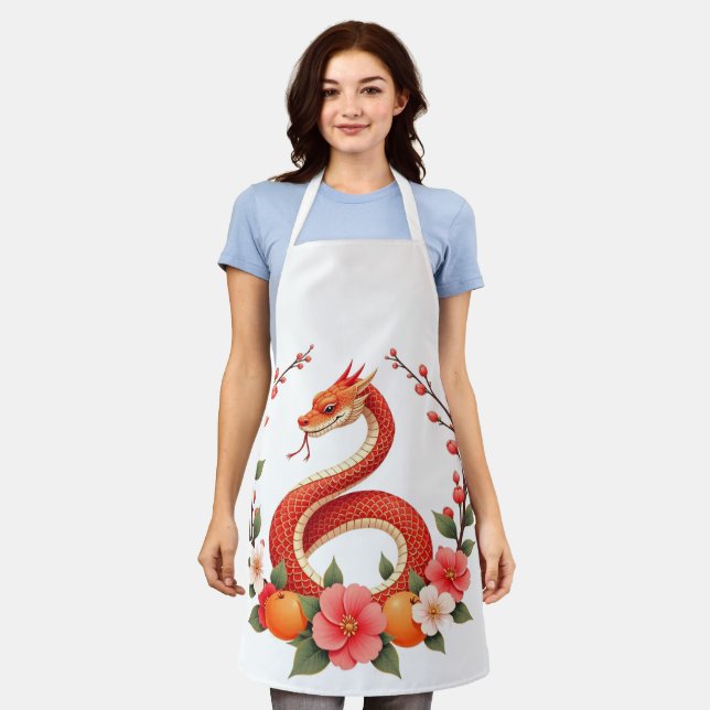Snake year chinese  cute laughing, Smiling snake Apron (Worn)