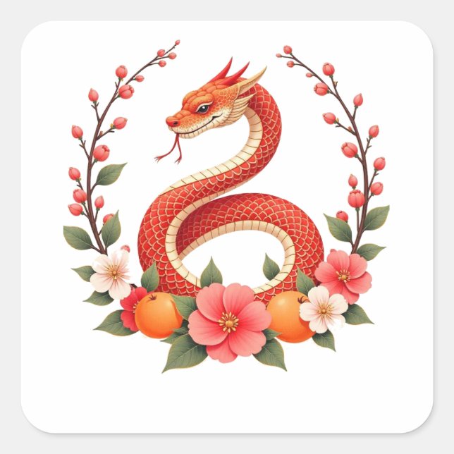Snake year chinese  cute laughing  square sticker (Front)
