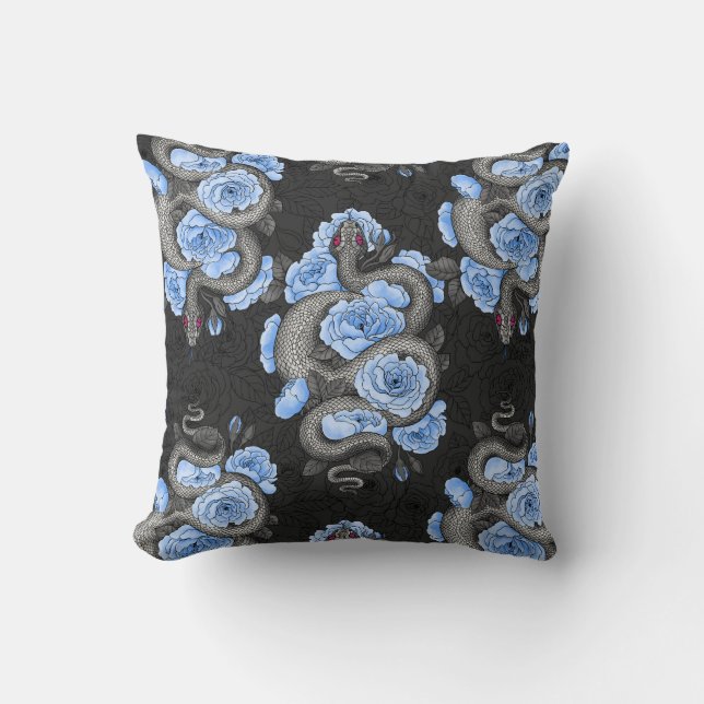 Snakes and blue roses cushion (Front)