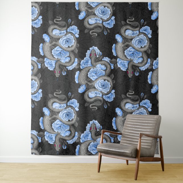 Snakes and blue roses tapestry (In Situ)