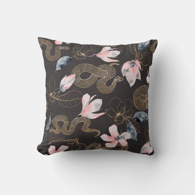 Snakes and flowers abstract pattern cushion (Front)