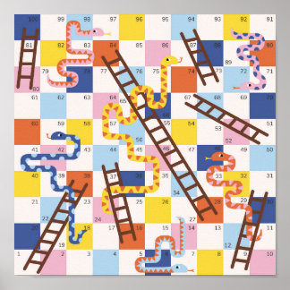 Snakes and ladders board game kids poster