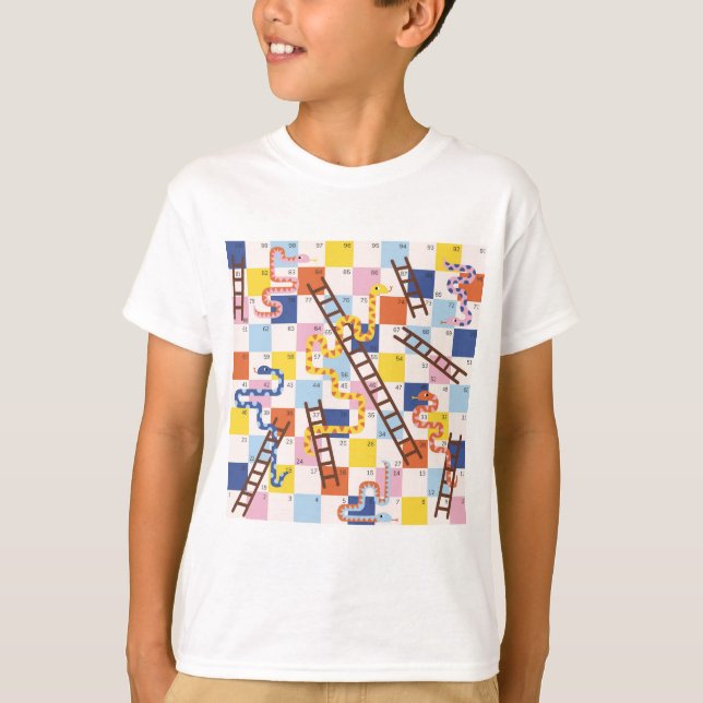 Snakes and ladders board game kids T-Shirt (Front)