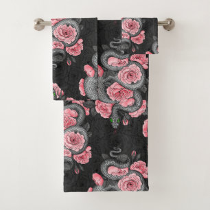 Snakes and  peach roses bath towel set