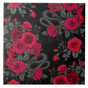 Snakes and peach roses ceramic tile