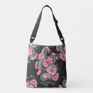 Snakes and  peach roses crossbody bag