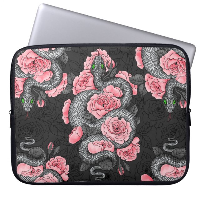 Snakes and  peach roses laptop sleeve (Front)
