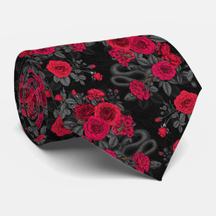 Snakes and  peach roses neck tie