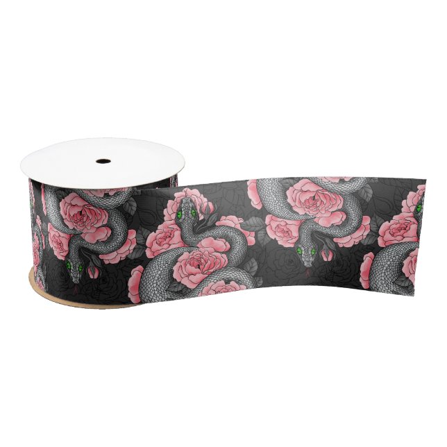 Snakes and  peach roses satin ribbon (Spool)