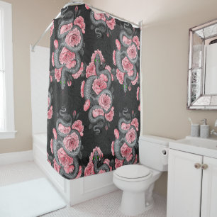 Snakes and peach roses shower curtain