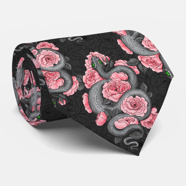 Snakes and  peach roses tie (Rolled)