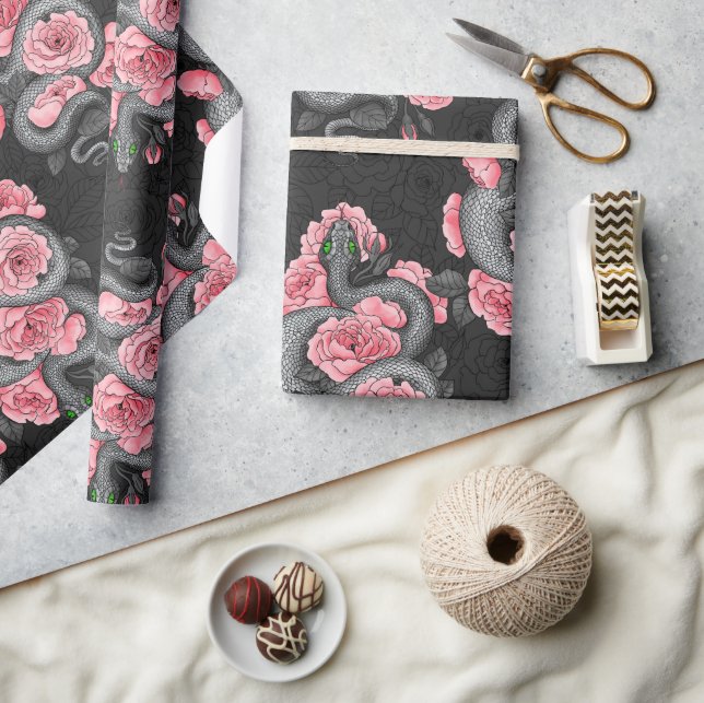 Snakes and  peach roses wrapping paper (Crafts)