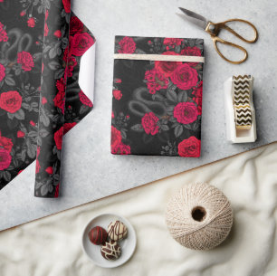 Snakes and  peach roses wrapping paper