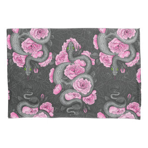 Snakes and pink roses pillowcase