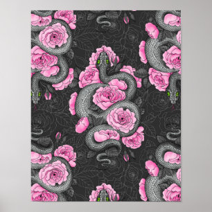 Snakes and pink roses poster
