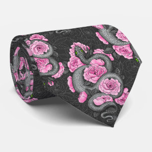 Snakes and pink roses tie
