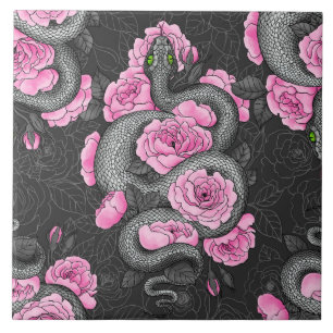 Snakes and pink roses tile
