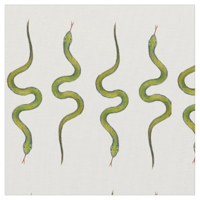 Snakes Hand-Drawn Green Slithering Scaly Snakes Fabric (Close Up)