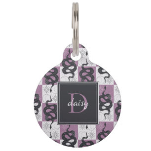 Snakes Sun Moon Check Monogram Personalize Pink Pet Tag