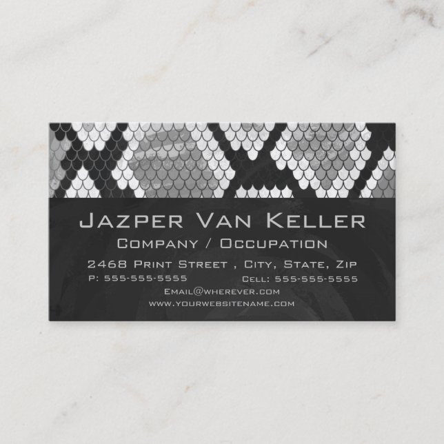 Snakeskin Grey, White, and Black Monogrammed Business Card (Front)