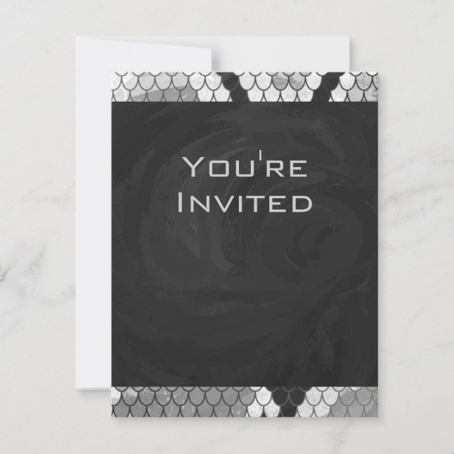 Snakeskin Grey, White, and Black Monogrammed Invitation (Front)